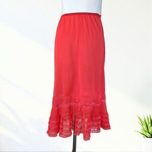 Vintage Archdale Red Lace Trim Pleated Hem Half Slip Skirt Size Medium